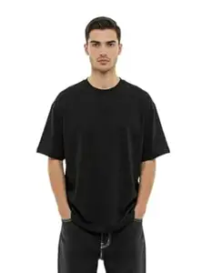 Oversized Drop Shoulder T-Shirt for Men | 240 GSM Bio Wash Cotton Black | Heavyweight Streetwear Loose Fit Tee