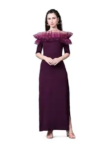Women's Cotton Lycra Bodycon Dress (Wine, L)-PID45128