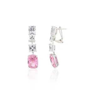 METALM 925 Sterling Silver Diamond Dangle Earrings- Handmade Pink CZ Earrings- Attractive Silver Statement jewelry for Parties & Special Occasions (CSJ182)