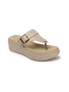 ICONICS Women's Solid Comfortable Slip On Sandal for Office Festive Outdoor Use I ICN-NI-Wn-55 Beige Wedge 6 Kids UK