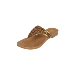 Mochi Women Antique Gold Synthetic Embellished Ethnic Flat Chappal UK/7 EU/40 (35-1247)