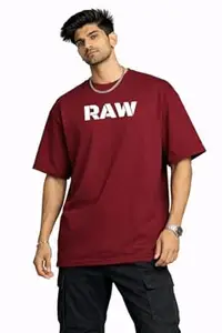 Men’s Oversized RAW Graphic Printed T-Shirt | Casual Streetwear Cotton Loose Fit Round Neck Tee for Men