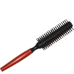 Green Wave Round Hair Comb | Hair Roller Brush for Curls, Waves, Volume | Soft Boar Bristles with Anti-Static Tips | Ideal for Men and Women, All Hair Types, Medium to Long Hair Styling (Red-Black)