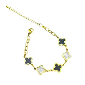 ZIVOM® Clover Flower 18K Gold Black White Stainless Steel Link Chain Bracelet For Women