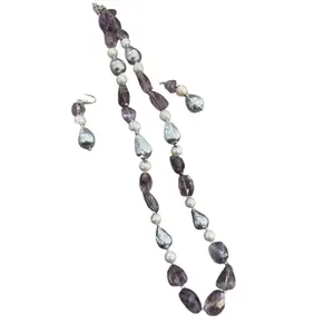 Semi Precious Amethyst And Pearls Fancy Necklace For Women By Gehna Shop
