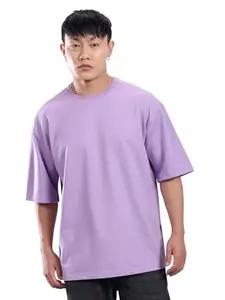 Beyoung Looper Solid Oversized Tshirt for Men - Lilac | Round Neck | Drop Shoulder | Half Sleeves | Plain Oversized Tshirt