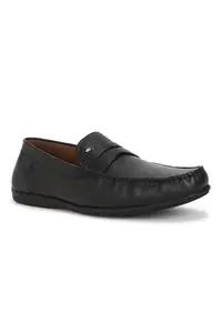 Louis Philippe Men Black Leather Slip Ons