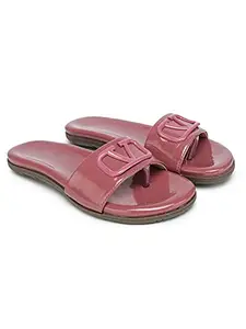 HASTEN Women's Slip on Casual Flat Sandals Fashion (Maroon, numeric_7)