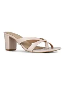 Inc.5 Womens Beige Party Wear Striped Square Toe Block Heel Sandals