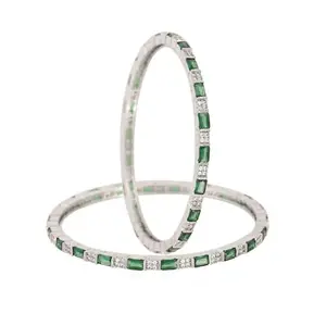 Ratnavali Jewels Silver Plated American Diamond Green Sleek Stylish Chudi Bangles set for Women 2.4