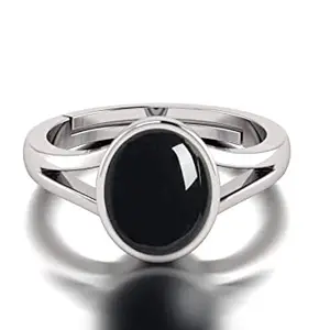 LMDLACHAMA 4.60 Ratti Sulemani Hakik Ring Original Natural Black Haqiq Precious Gemstone Hakeek Astrological Silver Plated Adjustable Ring Size 16-24 for Men and Women