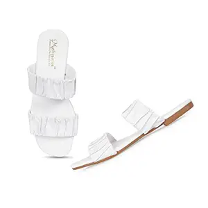 MEHNAM Casual Double Belt Flat White Sandal For Women