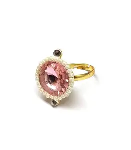 RC RADHESH CREATION RADHESH CREATION AND JEWELLERY Adjustable Gold Plated Crystal Ring for Women - Light Pink