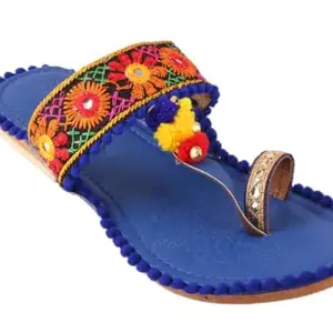 Rajasthani Jaipuri Work Kolhapuri Ethnic Womens Girls Ladies Slipper() Blue_9