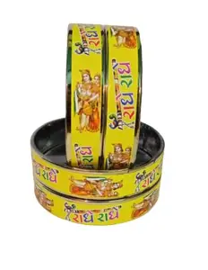 kada Yellow 3D printed Radhe - Krishna Trending Glass kangan (pack of 4) (2.6)