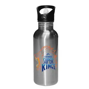 Gen7 Chennai Super King Printed Bottle | Sports Bottle Printed | Leak Proof, Straw Cap | Lightweight Sipper Bottle � 600 ml [Silver]