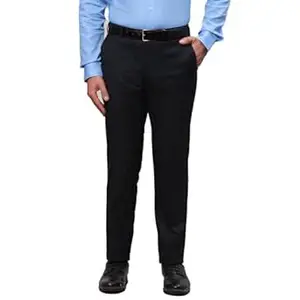Raymond Men's Slim Fit Solid Pattern Polyester Blend Flat Front Formal Trouser