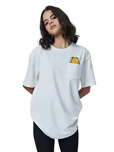 The Souled Store| Official Garfield: 1978 Women and Girl Boyfriend T-Shirts|Half Sleeve| Loose fit Graphic Printed| 100% Cotton White Color Women Boyfriend T-Shirts