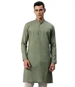 Majestic Man Men's Cotton Regular Fit Casual Mandarin Collar Ethnic Motifs Solid Long Kurta