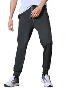 FITINC Men Mid-Rise Stretchable Gym Wear Joggers | Track Pants for Men | Casual Sports Track Pant with Pockets & Drawstring