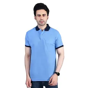 SMAN Men's Regular Fit Polo T-Shirt Half Sleeve Contrast Collar Multi Colors with Pocket Single (4XL, Sky)