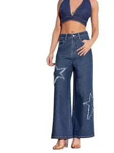 Miss Chase Women's Wide-Leg High-Rise Regular-Length Stretchable Shaping Denim Jeans