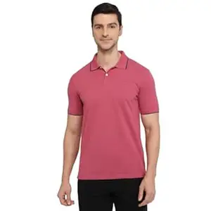 Park Avenue Men Slim Fit Solid Pattern Cotton Polyester Blend Half Sleeve Polo Neck Casual T-Shirt