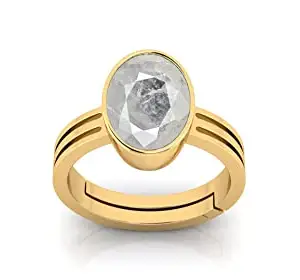 JAGDAMBA GEMS 12.25 Ratti 11.32 Carat Gold Natural White Sapphire Stone Certified Safed Pukhraj Adjustable Birthstone Precious Loose Gemstone Ring for Women