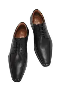 Louis Philippe Men Black Leather Derby Shoes