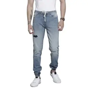 The Indian Garage Co Men Slim Fit Solid Mid-Rise Stretchable Denim Joggers