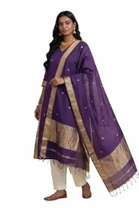 ALAKHI STUDIO Women’s Kurti Dupatta Set with Kanchi Cotton | V-Neck Straight Calf Length Kurta with 3/4 Sleeves | Ethnic Wedding, Festive & Casual Wear for Women|2 Piece Set