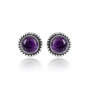 Sechi 925 Sterling Silver Purple Amethyst Solitaire Earrings| Studs Earring for Women and Girls