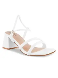 Shuz Touch White Strappy Block heels