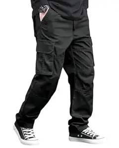 SATVISH Mens Cotton Cargo Pants | Casual Trousers for Men | Drawstring Waist Pant | Comfortable Lower for Men