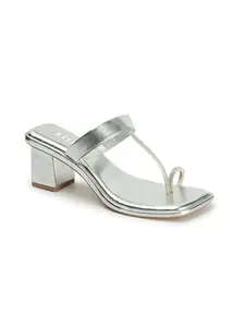 ELLE Women's Fashionable Slip On Heel Sandals Colour-Silver, Size-UK 5