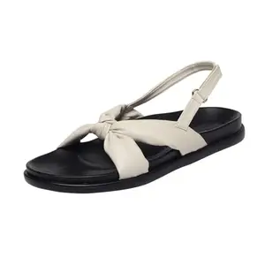 MONROW Fancy and Stylish Trendy and Lightweight Casual Regularwear Vegan Flats Sandals For Women and Girls White 5UK