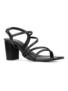 Inc.5 Womens Black Striped Square Toe Party Wear Block Heel Sandals