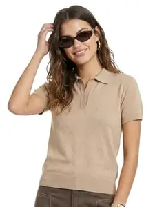 JUNEBERRY® Women’s Flatknit Solid Half Sleeve Polo T-Shirt with Collared Neck, Casual Style for Office, Travel, (Sizes S to 2XL)