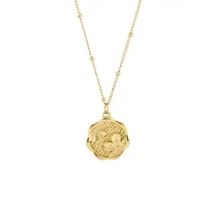MYKI Anti Tarnish Stainless Steel Gold Floral Medallion Pendant Necklace for Women