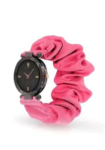 : Studded Scrunchies Bracelet Analog Watch - Stylish Timepiece for Women and Girls (Pink)