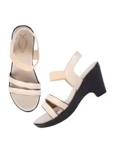 Shoetopia Women's Sandal-1406 Heeled Sandal-3 Kids UK (Sandal-1406-Cream)-EU36