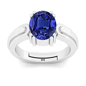 SIDHARTH GEMS 12.00 Carat Earth Mined AAA+ Quality Natural Blue Sapphire Neelam Sterling Silver 925 Ring Adjustable Gemstone Ring for Women's and Men's (Lab - Certified)