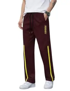 Mack Jonney Men’s Track Pants with Neon Yellow Side Stripe | Regular Fit Gym & Sports Lower | Activewear Training Joggers with Drawstring-M7961