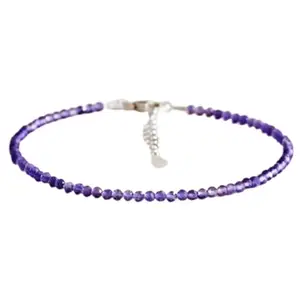LKBEADS Amethyst Bracelet with Silver Plated Clasp – 2mm Round Beads – Faceted Cut – 7 inch adjustable – Healing, Fashion, Gift, Spiritual, Yoga|LK_STACK_00382