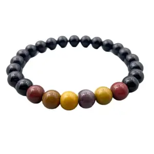 LKBEADS Mookaite & Black Onyx Bracelet, Stunning Beaded Bracelet for Healing And Style, Unique Natural Gemstone Jewelry|8mm Round|Smooth|Multicolor|SRC_LI_000655