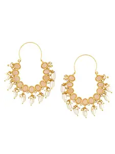 Yellow Chimes Earrings For Women Gold Toned Peach Stone Studded Graceful Hoop Earrings For Women and Girls