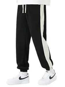GRECIILOOKS Men's Cotton Poly Blend Joggers with Side Stripe, Casual Sweatpants, Relaxed Fit Streetwear Trousers for Outdoors