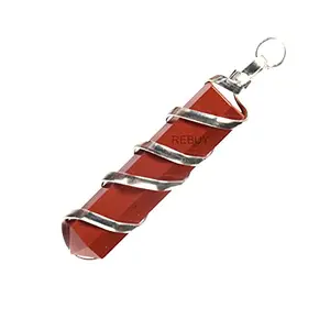 REBUY Red Jasper Stone Pendant Natural Healing Stone Pendant Crystal Healing Gemstone Jewelry Pendant Wire Wrapped Crystal Pendant for Men & Women, Color : Red