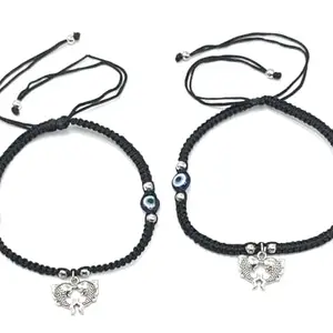 Jyokrish Handmade Adjustable Bk Silk Thread hanging Loving Fish Evil Eye Anklet For Women | girls | Nazariya |Payal | Adult |Free Size | Pair of 1