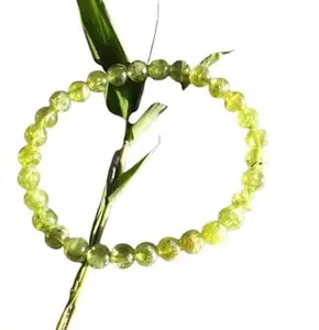 ManakGems Peridot Stone Bracelet Peridot Bracelet Original Certified पेरिडॉट ब्रेसलेट Green Peridot Crystal Bracelet Peridot Gemstone Bracelet Genuine Round Beads Chrysolite Stone
